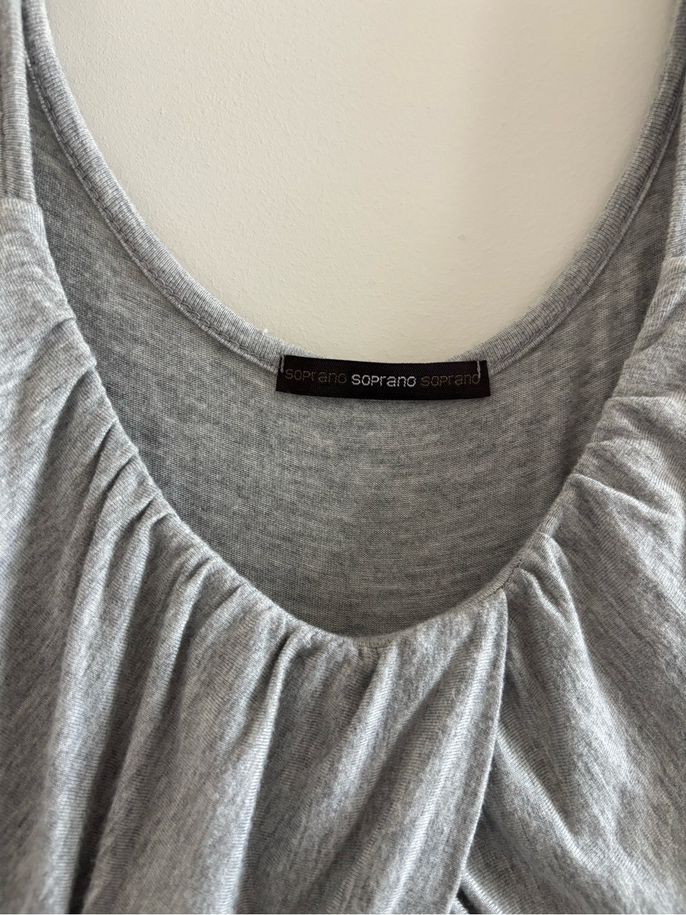 Y2K Soprano Dress Gray Babydoll Empire Waist Scoop Neck Soft Knit M USA Lounge - Picture 5 of 8